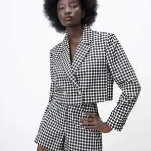 ★ZARA★Houndstooth Short Blazer★White Black 9161/114/064 ☆ZARA☆Houndstooth Short Blazer☆White Black 9161/114/064